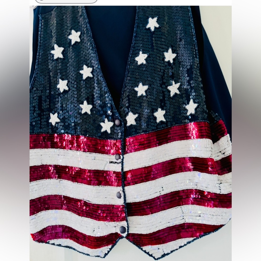 The Quacker Factory Usa Flag Sequin Vest Vintage View 3
